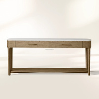Table console moderne en chêne Sovereign, plateau en marbre de Carrare à 2 tiroirs pour hall d'entrée de luxe, table d'entrée, table d'appoint de canapé, meuble de couloir