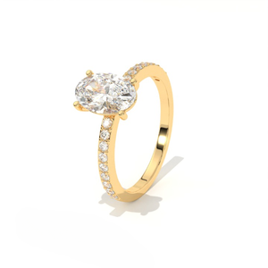 Anillo Solitario Aarinya Vintage con Diamante Cultivado en Laboratorio, Oro de 9K, 4 Puntas, Ovalado, con Banda Pavé Francesa, Regalo de Boda - Product Image 4