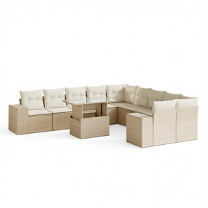 Set Divano da Giardino in Rattan PE Beige con Telaio in Acciaio e Vetro Temperato, Arredamento Esterno Contemporaneo per 6 Posti - Product Image 1