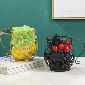 Iron Wire Fruit Basket Round 1-3L Durable Standing Type Food Container Metal Baskets - Product Image 1