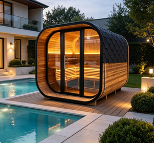 Cabine de sauna traditionnelle en épicéa carbonisé de luxe, grande capacité, chauffage TOULE et éclairage LED intérieur, stock local US - Product Image 1