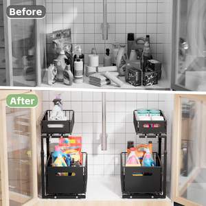 Organisateur d'évier réglable YOTO, étagère de <span class=keywords><strong>rangement</strong></span> de cuisine extractible pour bouteilles, bocaux, vaisselle en métal, fournitures pour la cuisine <span class=keywords><strong>Amazon</strong></span> - Product Image 2