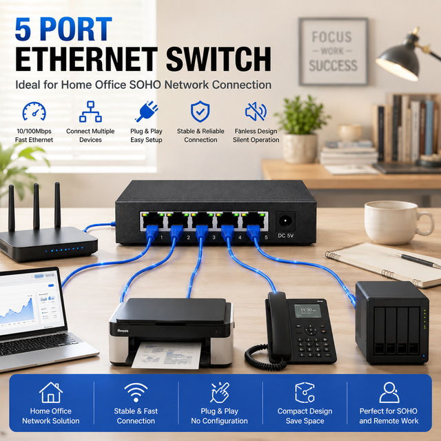 SOHO Fast Ethernet Switch 10/100Mbps for Home Office Network