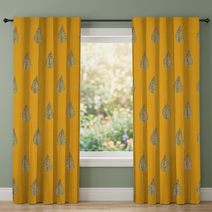 Cortinas Modernas con Estampado de Hojas Amarillas, Paneles de Ventana de Poliéster y Algodón, Decoración con Sombreado Total para Sala de Estar - Product Image 1