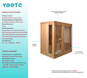 Salle de sauna préfabriquée modulaire YEETE en bois de pruche avec verre de 8 mm, installation clé en main, choix du <span class=keywords><strong>d</strong></span>éveloppeur, pour <span class=keywords><strong>bien</strong></span>-être multi-unités et actif immobilier - Product Image 2
