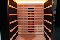 Sauna compacta individual para terapia de luz roja, cabina de sauna seca infrarroja con madera de abeto canadiense.