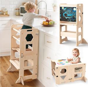 Tabouret de cuisine pour tout-petits à double niveau, moderne, écologique, en bois, aide à l'apprentissage, tour debout - Product Image 1