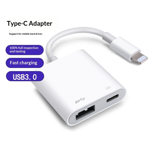 Compatible with IPhones 2-in-1 OTG Adapter & USB 3.0 Cable Supports PD Charging for Mobile Phones
