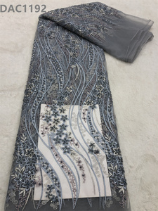Tela de encaje de tul lila con cuentas y lentejuelas bonitas telas de encaje de malla para vestido de novia - Product Image 6