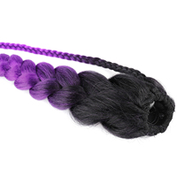 Perruque africaine tressée et sale Queue de cheval Personnalité féminine Perruque longue queue de cheval à trois tresses Fibre synthétique Taille queue de cheval colorée