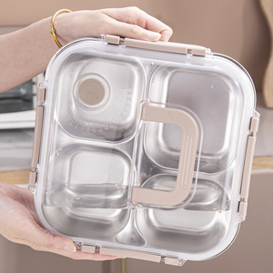 304 Stainless Steel Compartmentalized <b>Lunch</b> <b>Box</b> With Plastic Lid Rectangle For Office And Student Use - Product Image 2