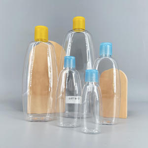 Bouteille en PET transparente de 60 ml, 100 ml, 200 ml, 400 ml, 750 ml pour huile capillaire, détergent liquide, gel douche, <span class=keywords><strong>shampoing</strong></span> avec bouchon à clapet bleu et jaune - Product Image 2
