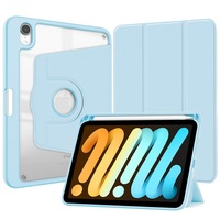Étui arrière transparent en acrylique rotatif à trois volets en cuir PU pour iPad Mini 6 avec bord en TPU souple et support pour stylet