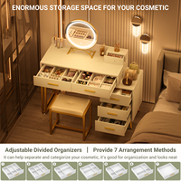 Coiffeuse de rangement réglable avec miroir LED éclairé, 6 tiroirs de rangement, tabouret rembourré, design moderne pour salle de bain féminine