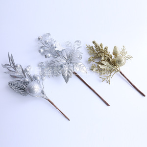 <span class=keywords><strong>D</strong></span>écorations de Noël Artisanales : Branches <span class=keywords><strong>d</strong></span>'Imitation de Baies, Bouquet Scintillant Or et Argent avec Combinaison de Têtes de Fleurs - Product Image 4