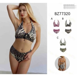 Set bikini HDJ Plus Size con stampa zebrata, costume da bagno a vita alta con top e slip con laccetti sul davanti BZ77320 - Product Image 1