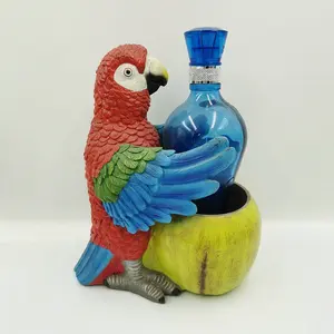 Oem por atacado para casa sala de Jantar decoração do polyresin animal papagaio garrafa de vinho titular resina decoração