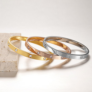 Bracelet jonc en zircon couleur or rose argenté 6 mm, étanche, qualité polie, <span class=keywords><strong>prix</strong></span> de gros, bijoux pour femme - Product Image 5