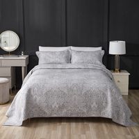Ensemble 3 pièces 100% coton gris à motif cachemire |   Parure de lit réversible matelassée avec taies d'oreiller et drap-housse rembourré