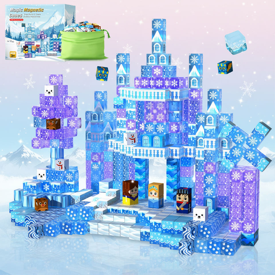 Snowflake Intelligence Chat 100 PCS Magnetic Building Block for Blue Snow Princess Castle Magnet ...
