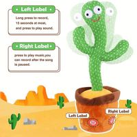 Cactus Bailarín, Juguete Electrónico con Luces, Canta, Graba y Repite, Material de Felpa Súper Suave, Alivia el Estrés, para Niños de 2 a 4 Años, Regalo de Cumpleaños