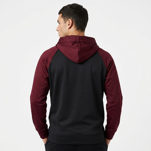 <b>Men's</b> Hooded Quarter Zip Sweatshirt Raglan Sleeve Fleece Black <b>Maroon</b> Solid Color Front Pocket Casual Autumn Wear Bangladesh - Product Image 3
