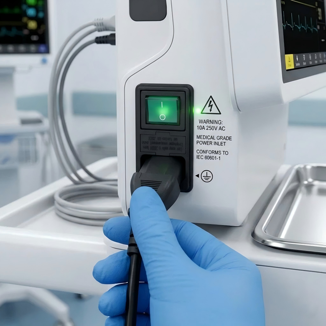 EN60320 C14 Power Inlet Module 10A 250V AC, Certified with Fuse Holder & On-Off Switch for Medical Equipment
