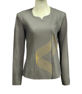 Uniforme de recepcionista gris para mujer para oficina logotipo personalizado acentos de hombro 80% poliéster 18% rayón 2% Spandex para restaurante - Product Image 1