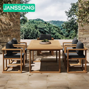 टेक लकड़ी आउटडोर फर्नीचर गार्डन डाइनिंग टेबल और कुर्सियां होटल गार्डन डाइनिंग टेबल विला - Product Image 3