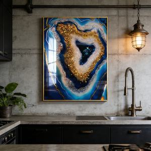 ภาพตกแต่งผนังบ้านขนาดใหญ่พิเศษแบบนามธรรมพร้อมไฟ LED ภาพวาดลายคริสตัลพอร์ซเลนสีน้ำเงินในกรอบ - Product Image 2