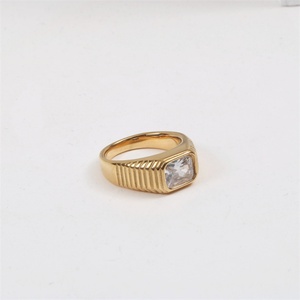 square Shape <b>Crystal</b> <b>Ring</b> Stainless Steel Gold Plated Women <b>Rings</b> Fashion Vintage Jewelry Accessories - Product Image 2