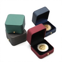 Boîte de collection de pièces commémoratives en cuir PU au toucher agréable, motif carré uni, pour pièces d'or, pièces d'argent et badges
