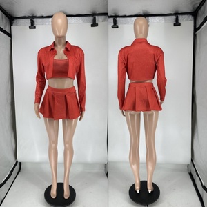 D10076 Nuovo Design Primavera Estate 2026, Set da Donna 3 Pezzi: Minigonna Plissettata Sexy, Top Corto e Camicia a Maniche Lunghe - Product Image 6