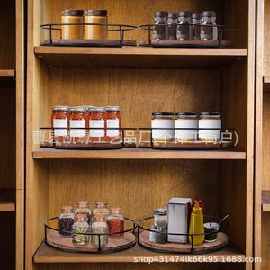Cross-border wrought iron storage tray, kitchen soy <b>sauce</b> and condiment tray, wooden multi-purpose bathroom toiletries storage - Product Image 1