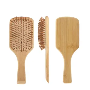 2023 sıcak bambu saç bambu kürek saç fırçası saç derisi masaj kürek Detangling doğal ahşap saç tarak