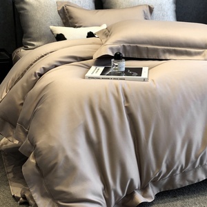 Parure <span class=keywords><strong>de</strong></span> <span class=keywords><strong>lit</strong></span> 4 pièces en coton longues fibres 140 fils, texture douce et naturelle, personnalisable, couleur unie, design minimaliste, qualité cinq étoiles - Product Image 4