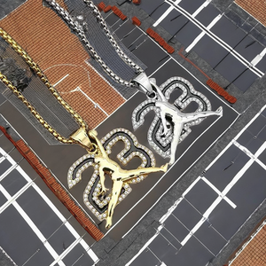 Azul Hip Hop Acero inoxidable Número 23 Jordans Colgante 18K Chapado en oro Joyas de cristal para fanáticos del baloncesto para fiestas - Product Image 4