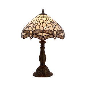 Lampada da Tavolo LED Stile <span class=keywords><strong>Tiffany</strong></span> 12x12x18 Pollici con Vetro Colorato Crema, Funzionamento Elettrico per Camera da Letto, Scrivania, Luce da Lettura e Decorazione - Product Image 1