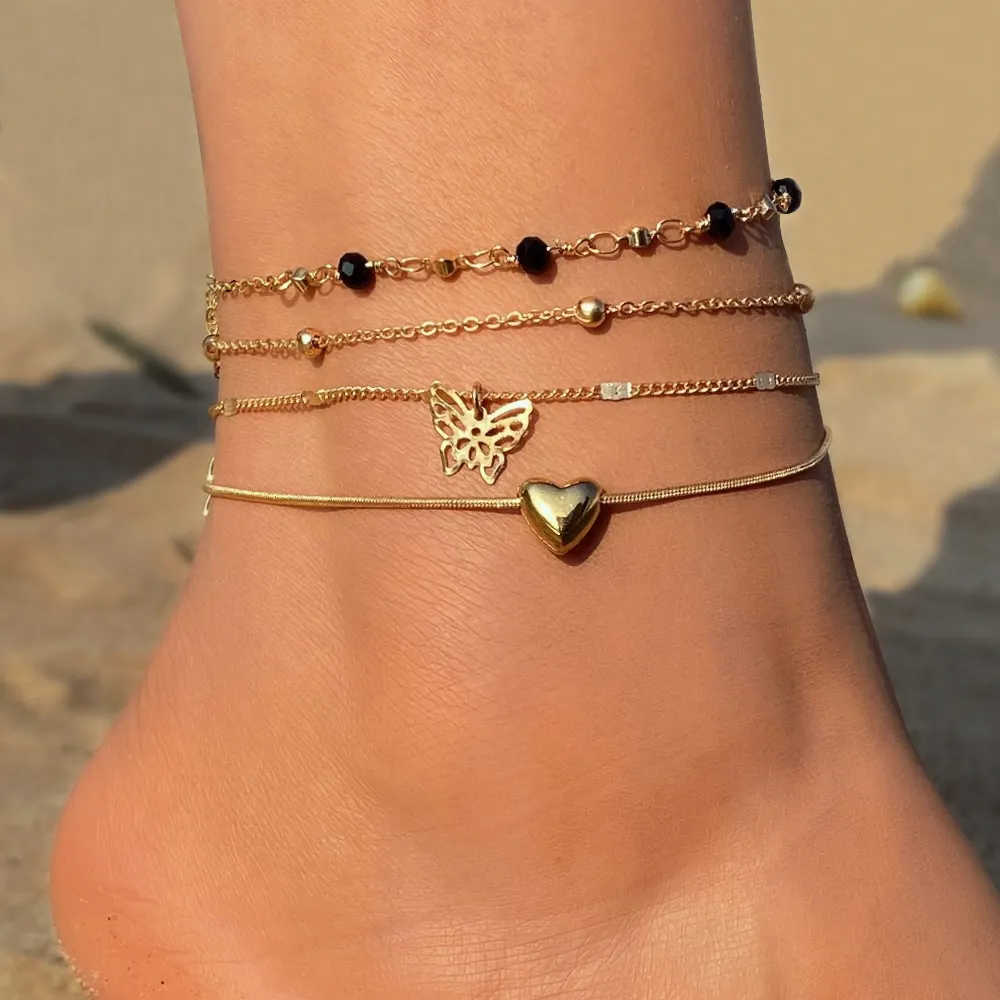 2022 New Summer Beach Foot Anklet Fashion Star Heart Butterfly Pendant Anklet for Trend Girl and Women Double Anklet
