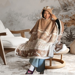 New Arrival Christmas Patterned Quilted for Wearable Throw Flannel <strong>Hoodie</strong> with Heads Foxes for Adults Kids - Product Image 2