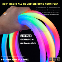 Bande lumineuse LED néon rectangulaire en silicone 360°, adressable RGBIC, effet de poursuite des couleurs, flexible, 24V, IP67, Ra90, CE, RoHS