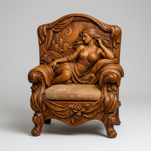 Fauteuil d'appoint de luxe en bois sculpté européen, fauteuil lounge rembourré pour salon de villa - Product Image 3