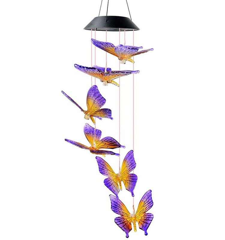Solar Automatic Light Color Changing Garden Home Decor Ornaments Gift Butterfly Hanging Wind Chimes