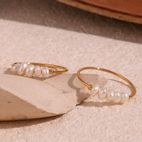 Bague empilable en acier inoxydable avec perles d'eau douce, hypoallergénique, plaquée or, inaltérable, pour femme - Meilleure vente