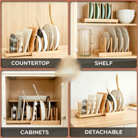 Organisateur de casseroles et de poêles pour sous l'armoire, organisateur de couvercles de casseroles en bambou pour armoire avec fermeture magnétique, séparateurs réglables