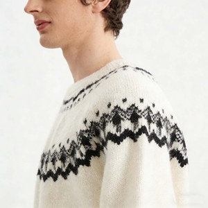 Pull <span class=keywords><strong>chic</strong></span> pour <span class=keywords><strong>homme</strong></span> en maille Fair Isle <span class=keywords><strong>blanche</strong></span>, col rond, tricot doux, pull décontracté d'hiver avec logo personnalisé, pull élégant de haute qualité - Product Image 2