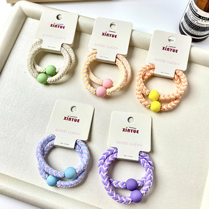 Xinyue <b>Braided</b> Hair Ties With <b>Beads</b> High Elasticity Daily Use Nylon Plastic Weaving Solid Color Headdress - Product Image 1