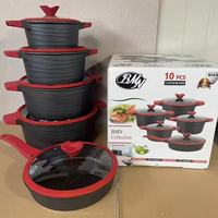 Juego de Ollas de Granito de Lujo de 10 Piezas, Antiadherente, de Aluminio Forjado, Olla de 20-32 cm, Cacerola de 28 cm, Sartén, Apto para Inducción, Venta al Por Mayor