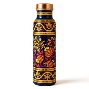 Floral Pattern <b>Metal</b> <b>Water</b> <b>Bottle</b> With Copper Lid Portable Travel Drinkware - Product Image 1