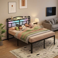 Professionelles Top-Bewertetes Doppelbett mit Eisenrahmen USB Typ C Anpassbares LED-Kopfteil Ladestation Geräuschlos Hochbelastbar